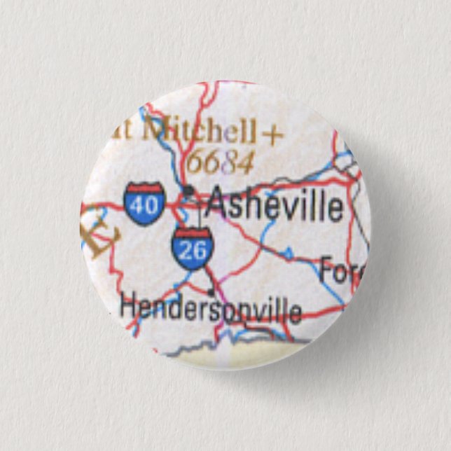 Mapa que muestra Asheville/el botón de (Anverso)