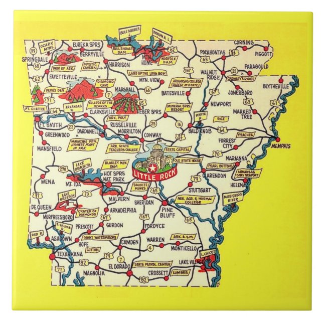 Mapa Retro de Baldosa Cerámica de Arkansas (Frente)