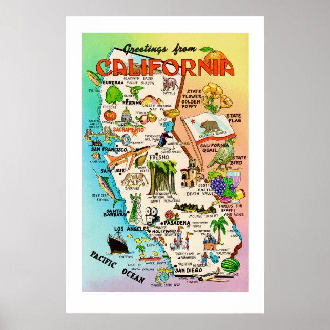 Mapa Retro de California Impresión 24x36 (Frente)