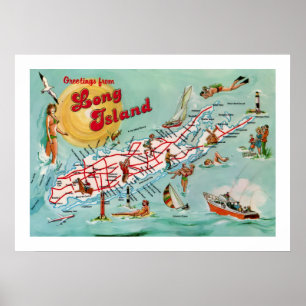 Mapa retro de Long Island 20x28 impresión