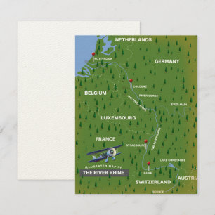 Mapa retro de viaje del río Rin.