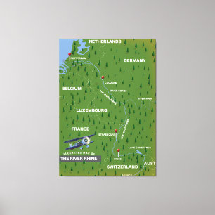 Mapa retro de viaje del río Rin. Impresión en lien