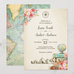 Mapa rústico Boho de la invitación de la boda del