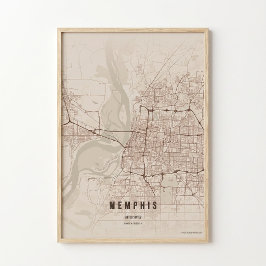 Mapa Rústico de Memphis Impreso Póster de Tennesse