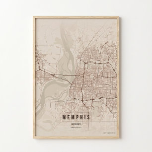 Mapa Rústico de Memphis Impreso Póster de Tennesse