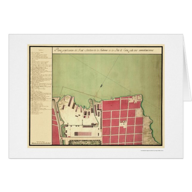 Mapa viejo 1720 de la ciudad de La Habana Cuba (Anverso (Horizontal))