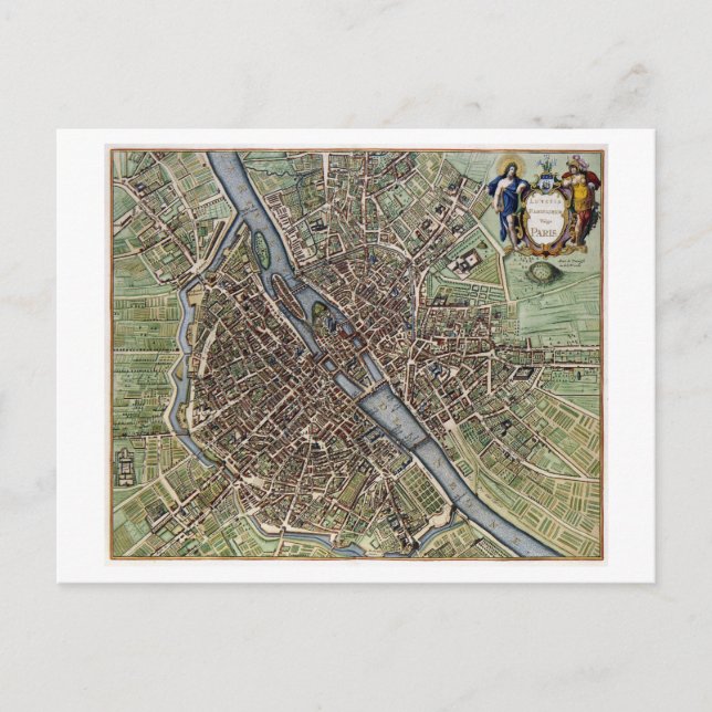 Mapa vintage/antiguo de la postal de París (Anverso)