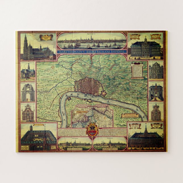 Mapa vintage de Amberes, rompecabezas belgas (Horizontal)