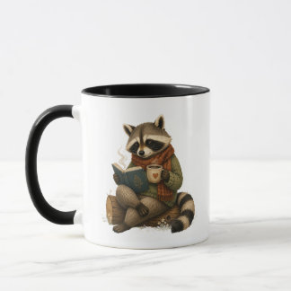 Mapache Acogedor Leyendo Libro con Taza de Café