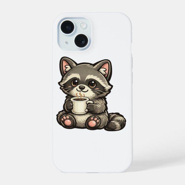 Mapache Adorable con Café – Animal Kawaii Acogedor (Reverso )