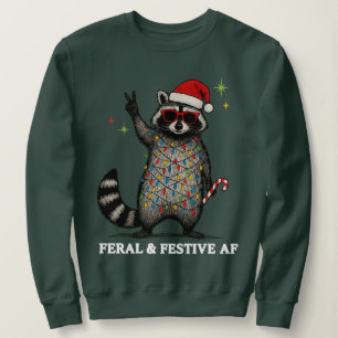 Mapache AF Salvaje y Festivo Suéter de Navidad Feo