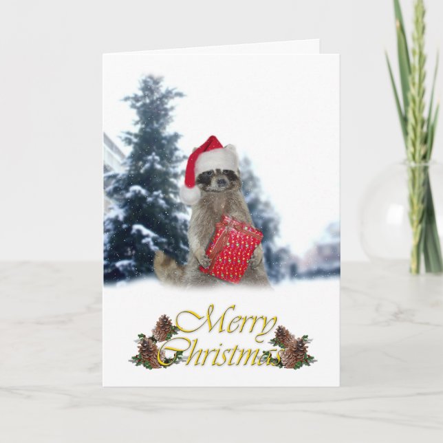 Mapache Bandido de Navidad con Regalo (Anverso)