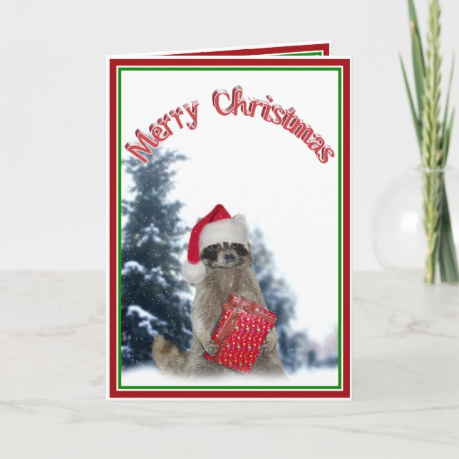 Mapache Bandido de Navidad con Regalo (Anverso)