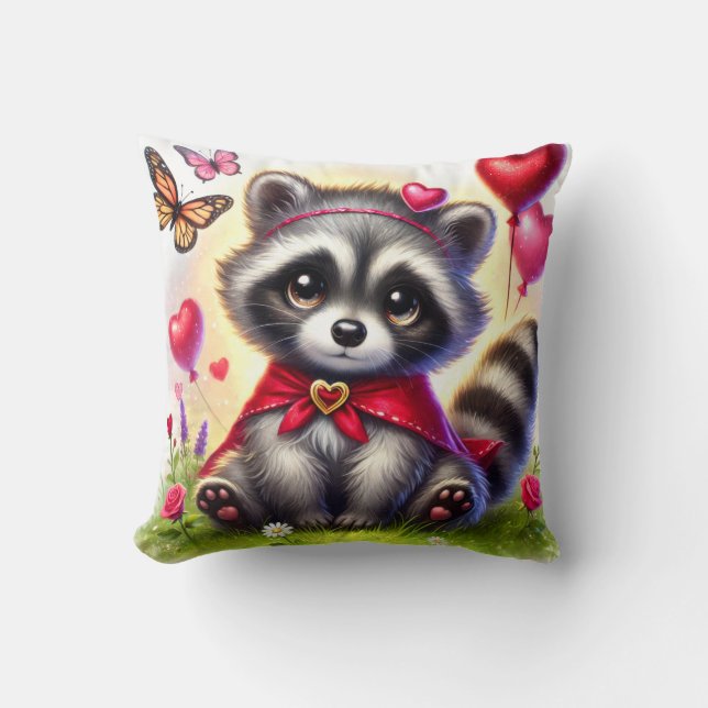 Mapache Corazón – Almohada del Día de San Valentín (Anverso)