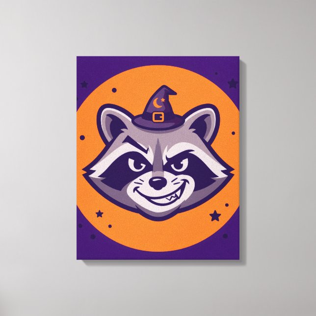 Mapache divertido de Halloween Bruja Lienzo (Anverso)