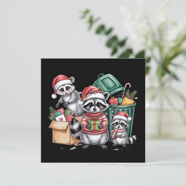 Mapache Divertido Navidad Zarigüeya & Gatos Callej (Anverso de pie)