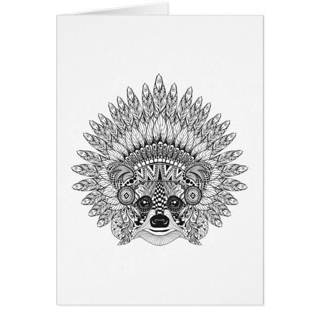 Mapache en Doodle emplumado del capo de la guerra (Frente)