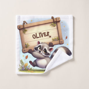 Mapache Lindo con Letrero de Nombre Personalizable