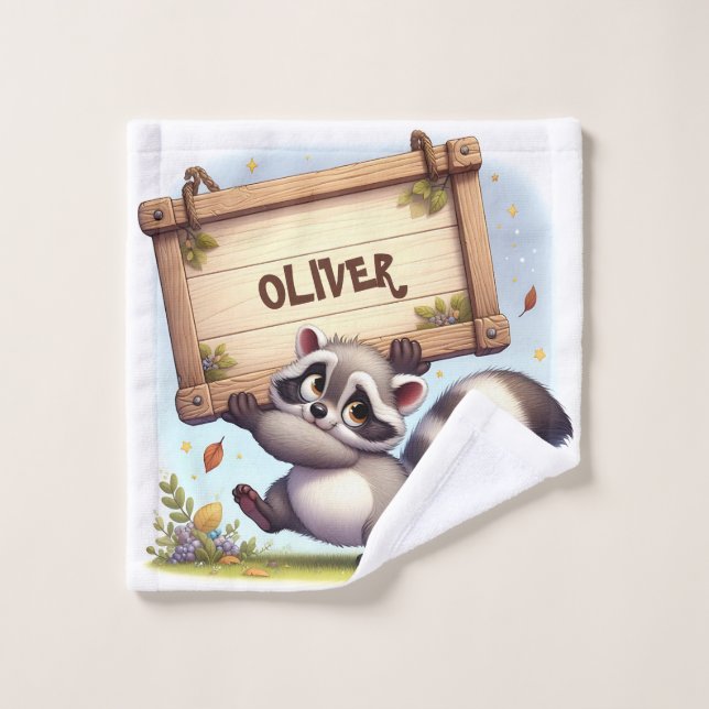 Mapache Lindo con Letrero de Nombre Personalizable (Toallita)