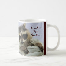 Mapache lindo del bandido, robando su taza del