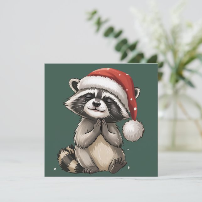 Mapache Navidad Animal Santa Sombrero Navidad (Anverso de pie)