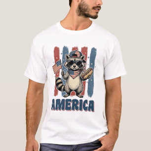 Mapache Patriótico América Diseño de Camiseta Vint