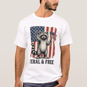 Mapache Patriótico Salvaje y Libre Camiseta Vintag