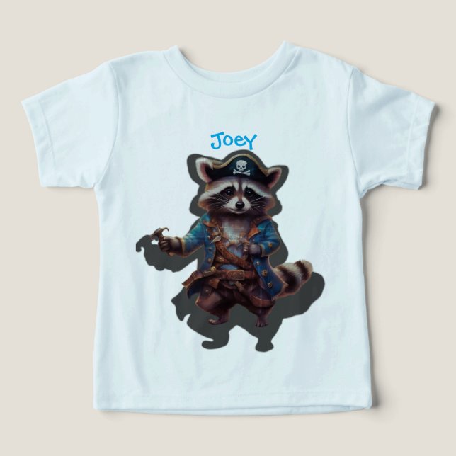 Mapache Pirata de Cuento de Hadas Azul y Grises  (Diseño delantero )