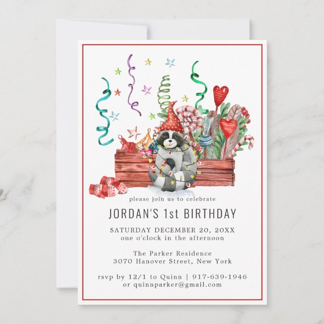 Mapaches de Invierno | Invitación para Fiesta en e (Anverso)
