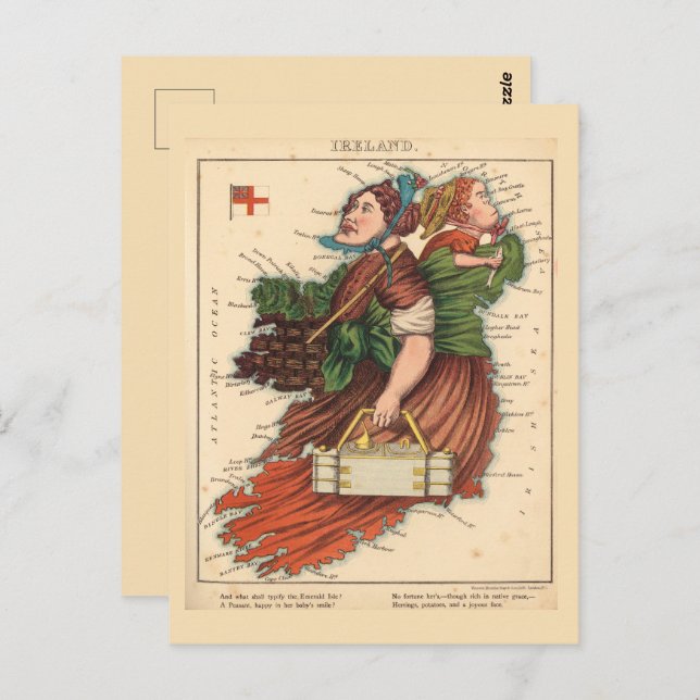 Mapas ilustrativos de Irlanda Postal de época (Anverso / Reverso)