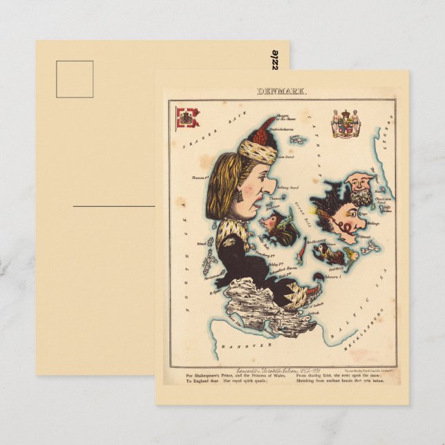 Mapas pictóricos de Dinamarca Postales de época (Anverso / Reverso)