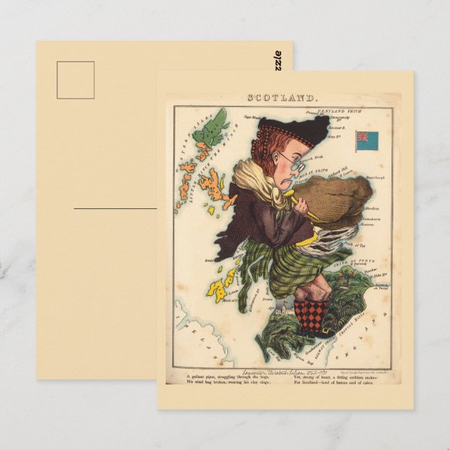 Mapas pictóricos de Escocia Postal de época (Anverso / Reverso)