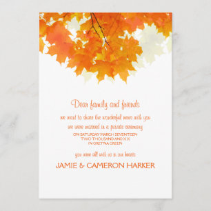 Maple otoño deja Invitación de Elopement