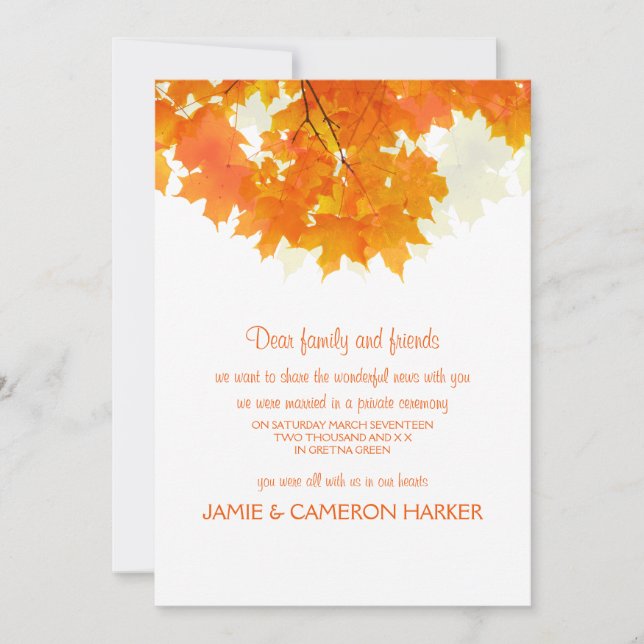Maple otoño deja Invitación de Elopement (Anverso)
