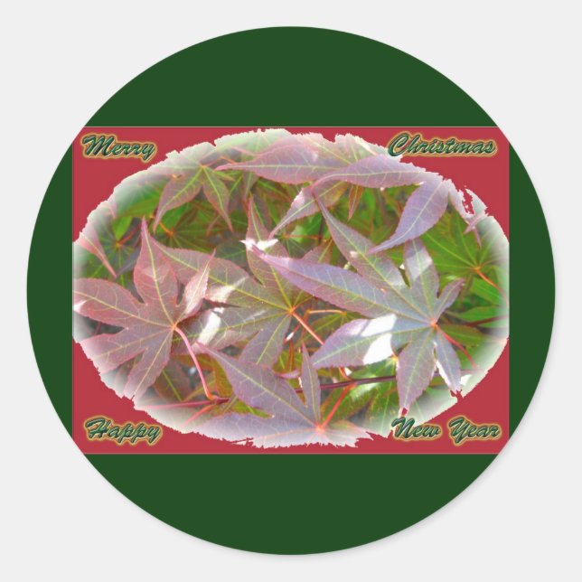 Maple verde rojo deja a Navidades Pegatinas de Año (Anverso)