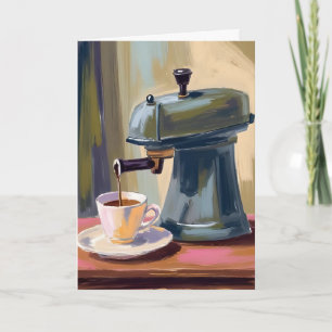 Máquina de café antigua tarjeta de acuarela de lat