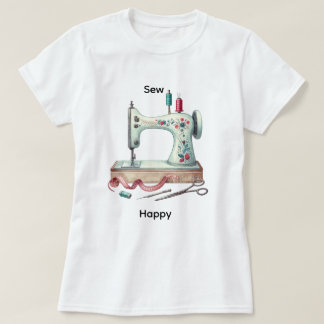 Máquina de coser bonita camiseta de artesanía feli