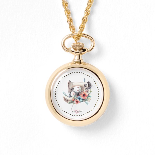 Máquina de coser floral vintage Collar monogramado (Anverso)