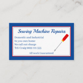 Máquina de costura repara tarjeta de visita azul