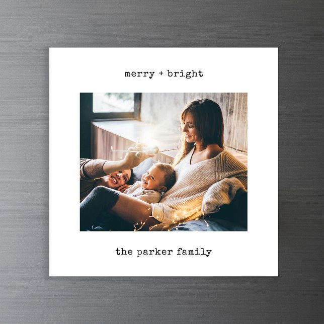 Máquina de escribir mínima | Tarjeta magnética fot (A stylish magnetic Christmas photo card)