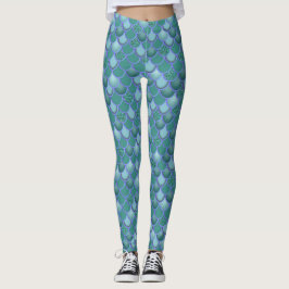 Mar de Sirena Azul Escala Verde Leggings