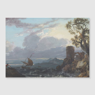 Mar de tormenta con ruinas y figuras de castillo (