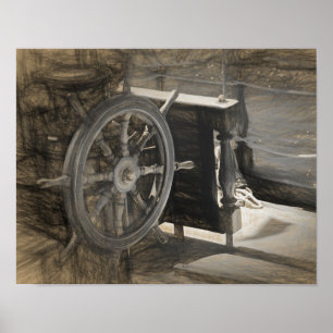 Mar Náutico buque de la Marina Vintage Sepia Arte 