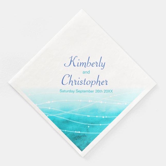 Mar pintado con brillo, agua azul, servilleta de p (Esquina)