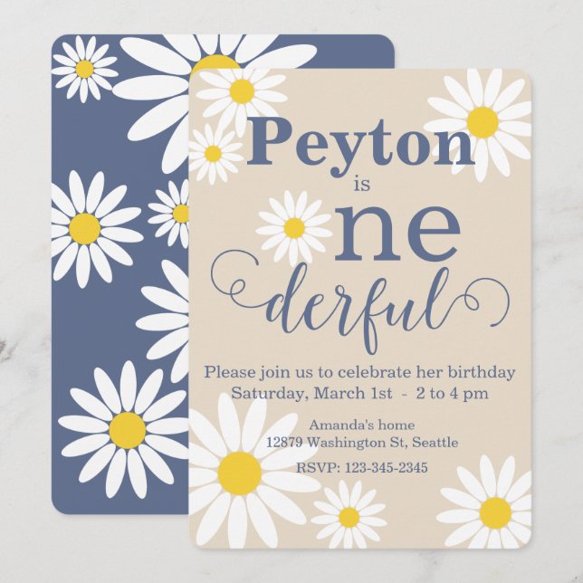 Maravillosa invitación de primer cumpleaños a Dais (Anverso / Reverso)