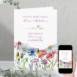 Maravillosa tarjeta de cumpleaños floral con flore<br><div class="desc">tarjeta de cumpleaños de flores silvestres de bonito que puedes personalizar por dentro y por fuera. El diseño tiene un borde floral de flores silvestres coloridas en rojo y amarillo rosa con un separador de margarita y un ramo a juego en la parte posterior.</div>