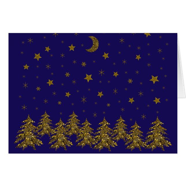 Maravilloso árbol de Navidad dorado en azul (Anverso (Horizontal))