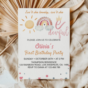 Maravilloso Sunshine Arcoiris Invitación a primer 