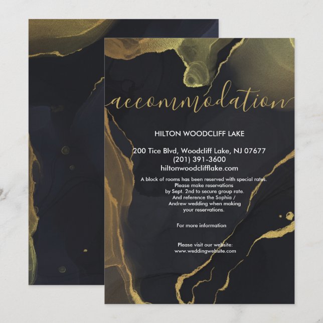 Marb negro y dorado acomodar la invitación para el (Anverso / Reverso)