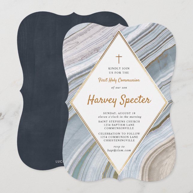 Marble Agate Gold Invitación a la Santa Comunión (Anverso / Reverso)